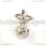Ciondolo apribile filigranato con angelo in ottone silver plated 31x27mm