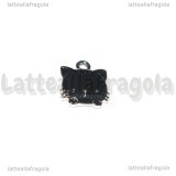 Charm Gatto in metallo smaltato argentato Nero 15x13mm