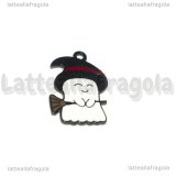 Charm Fantasma con cappello e scopa in metallo smaltato 22x15mm