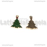 Charm Albero di Natale in metallo dorato smaltato 21x13mm