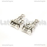 Charm Castello double-face in metallo argento antico 21x11mm