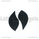 Coppia Ciondoli Foglie in Alcantara Nero 44x16mm