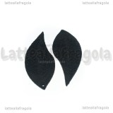 Coppia Ciondoli Foglie in Alcantara Nero 44x16mm 