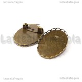 Spilla in metallo color Bronzo con base per cammeo 25x18mm