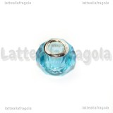 Perla in vetro sfaccettato azzurro foro largo 14x9mm