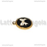 Ciondolo Tondo Fiocco con perla in metallo smaltato dorato 22.5x19.5mm