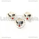 Spaziatore Fiori in rilievo strass rosso in metallo silver plated 10x7mm