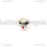 Spaziatore Fiori in rilievo strass rosso in metallo silver plated 10x7mm