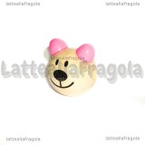 Perla Orsacchiotto orecchie rosa in legno foro passante orizzontale 29x24mm