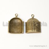 Ciondolo gabbia con uccellino in metallo color bronzo 31x24mm