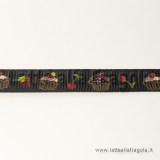 1 Metro nastro Gros Grain nero fantasia Frutta Cupcake 10mm