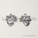 Charm love con cuore e freccia in metallo argento antico 23x20mm
