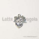Charm love con cuore e freccia in metallo argento antico 23x20mm